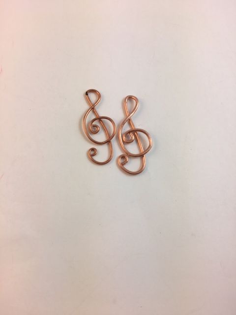 Karen Meador, Ph.D.'s Treble Clef Earrings - , Contemporary Wire Jewelry, Loops, Wire Loop, Wrapped Wire Loop, Spirals, Wire Spiral, Spiral Wire Wrap, treble clef earrings